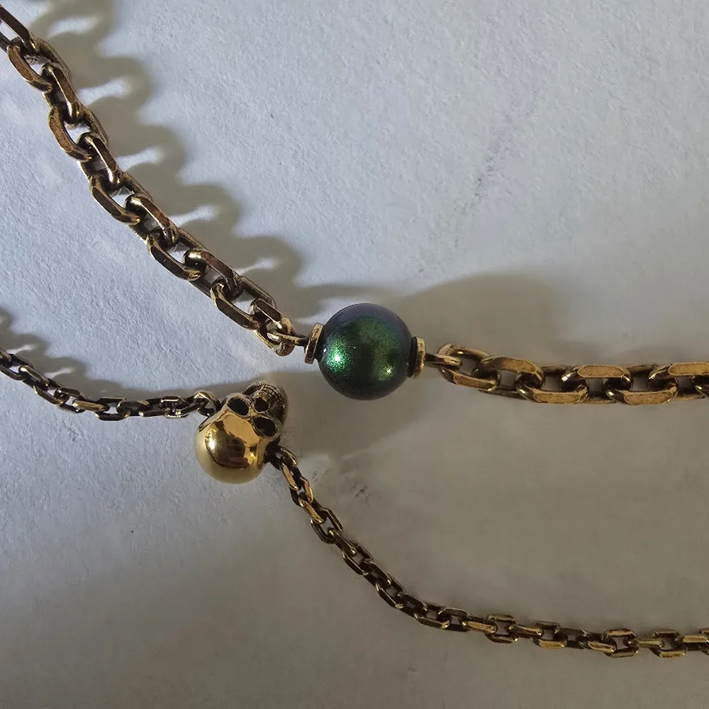 Alexander McQueen Layered Skull Beads Necklace Bronze Green - Picture 8 of 9